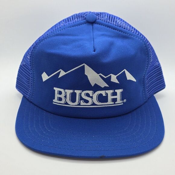 Vintage Busch Beer Trucker Mesh Snapback Hat Blue - Picture 1 of 7